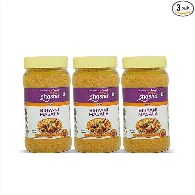 SHASHA Biryani Masala Seasoning Mix – 3.52 oz (Pack of 3) – Perfect for Chicken, Meat & Vegetable Biryani – Indian Cooking, Curry, Garam Masala – No Artificial Ingredients – Authentic Spice Jar for Flavorful Layered Rice