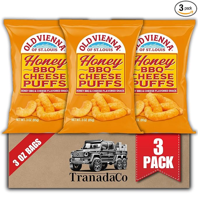 Old Vienna of St. Louis Honey BBQ Cheese Puff 3oz Bag, 3-Pack Sweet & Smoky Flavor Snack (by TranadaCo)