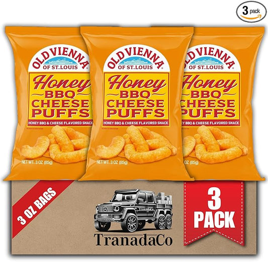 Old Vienna of St. Louis Honey BBQ Cheese Puff 3oz Bag, 3-Pack Sweet & Smoky Flavor Snack (by TranadaCo)