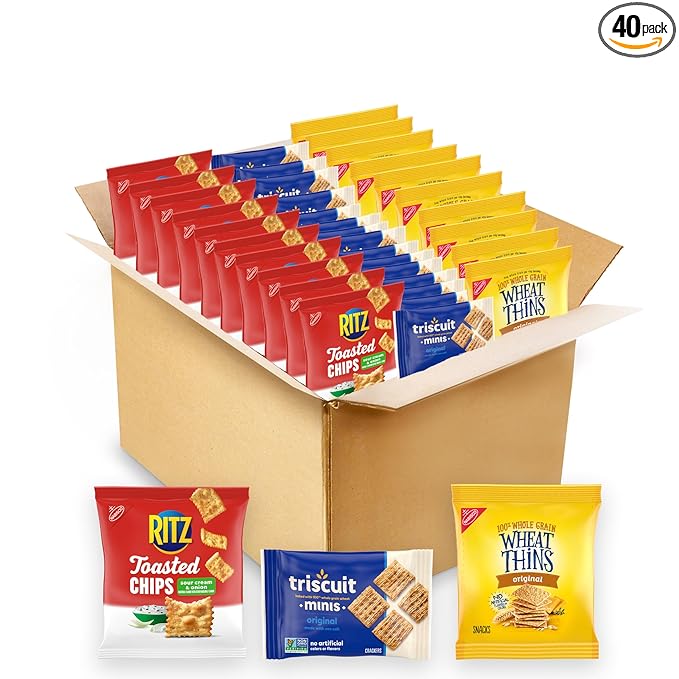 Nabisco Cracker Variety Pack, RITZ Toasted Chips, Wheat Thins Snacks Whole Grain Wheat Crackers and Triscuit Minis Whole Grain Wheat Vegan Crackers, 40 Snack Packs