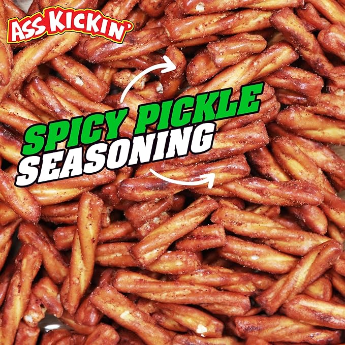 ASS KICKIN??Spicy Pickle Pretzels 12 Ounce Size Flavor Pack Seasoned Pretzel Twists