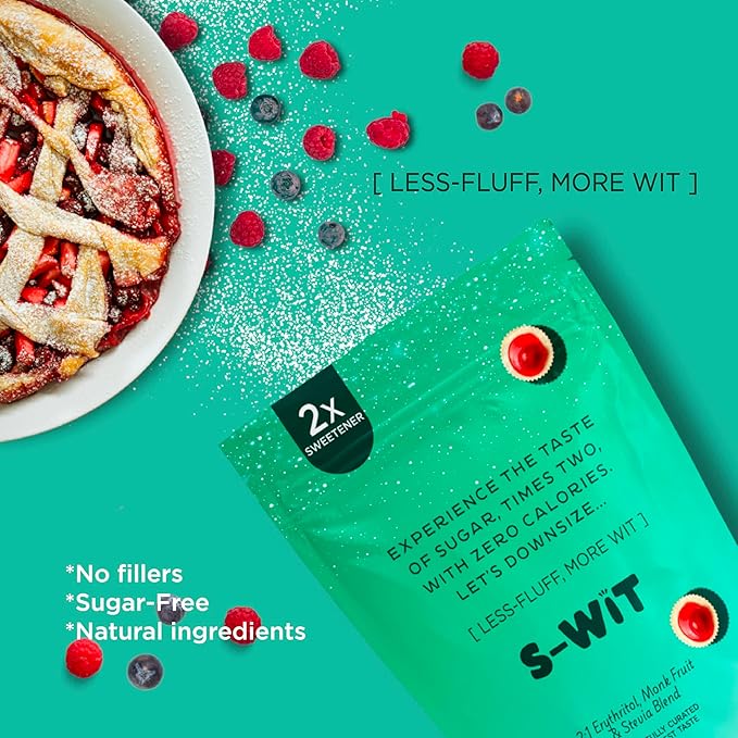 S-wit - Erythritol, Monk Fruit & Stevia Blend, 2X Sugar Replacement, Natural Sweetener, Zero-Calorie, Keto-Friendly, Diabetic-Friendly, Perfect for Baking, Coffee, Tea, and Everyday Use, Sugar-Free (Single Pack, Erythritol, Monk Fruit & Stevia Blend)