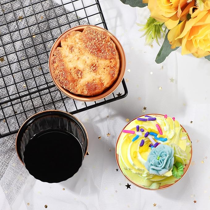 EUSOAR Ramekin Baking Cups, 30pcs 5oz Aluminum Foil Muffin Liners Cupcake Baking Cup with Lids, Mini Pie Pans with Lids, Disposable Foil Containers for Creme Brulee or Cupcake-Black