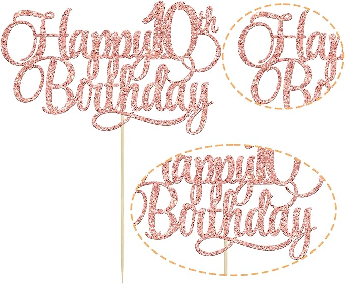 1 Pack Happy 10th Birthday Cake Topper Glitter Number 10 Ten Years Old Birthday Cake Pick Decoration for Celebrating 10th Birthday Anniversary Party Supplies Rose Gold
