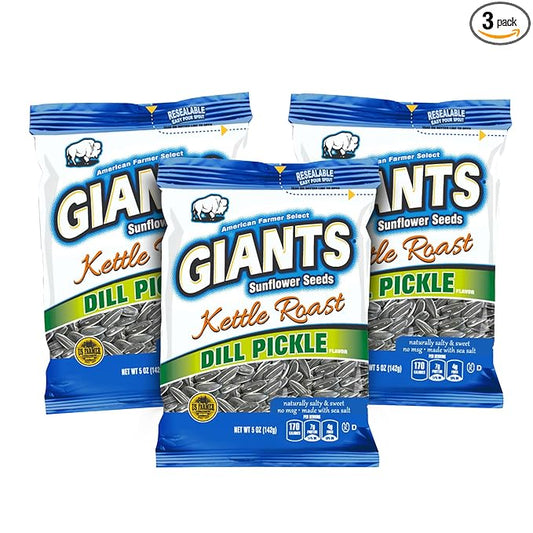 GIANTS Kettle Roast Dill Pickle Sunflower Seeds - Sunflower Seeds Bulk, Big Sunflower Seeds to Eat, Roasted & Flavored for Eating, 8g Protein Per Serving - 5 oz Bags (Pack of 3)