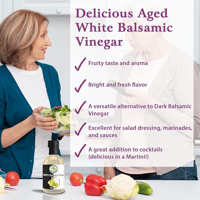 M.G. PAPPAS Aged White Balsamic Vinegar - Barrel Aged Balsamic from Italy - Balsamic White Vinegar for Cooking, Vinaigrettes, Salads, Dressings - No Preservatives, No Added Sugar - 8.5 Oz (250ml)