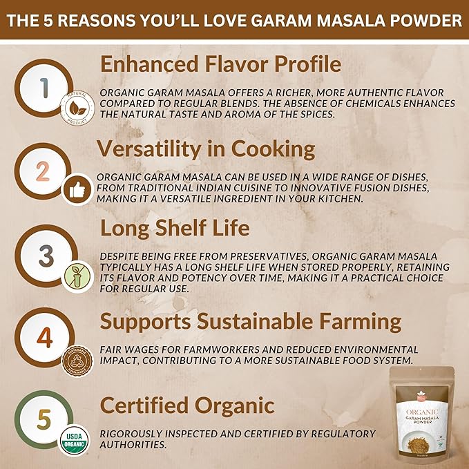 SPICY ORGANIC Garam Masala 4oz - Indian Spice Blend with Cardamom, Cinnamon & Cloves - All Natural, Non-GMO, Kosher, Vegan - Perfect Organic Seasoning for Biryani, Chaat, Tandoori Chicken Tikka