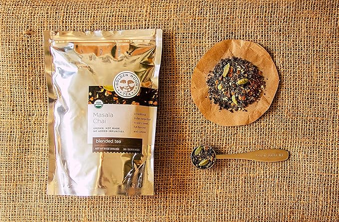 Golden Moon Tea Organic Masala Chai Black Tea - Pure & Authentic Blend - Loose Leaf, Non-GMO - Half Pound (96 Servings)