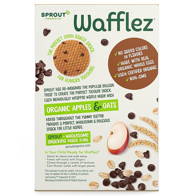 Sprout Organics, Toddler Snacks, Oatmeal Chocolate Chip Waffles, Single Serve Waffles (50 Count)