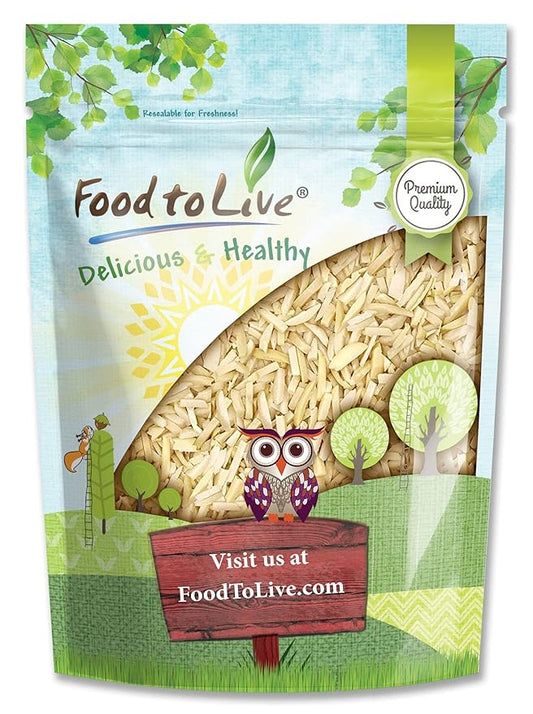 Food to Live - Blanched Slivered Almonds, 8 Ounces Chopped Raw Blanched Almonds, Unsalted, Vegan, Keto, Kosher, Bulk. High in Protein, Vitamin E, Riboflavin. Great for Cooking, Baking, Salads.