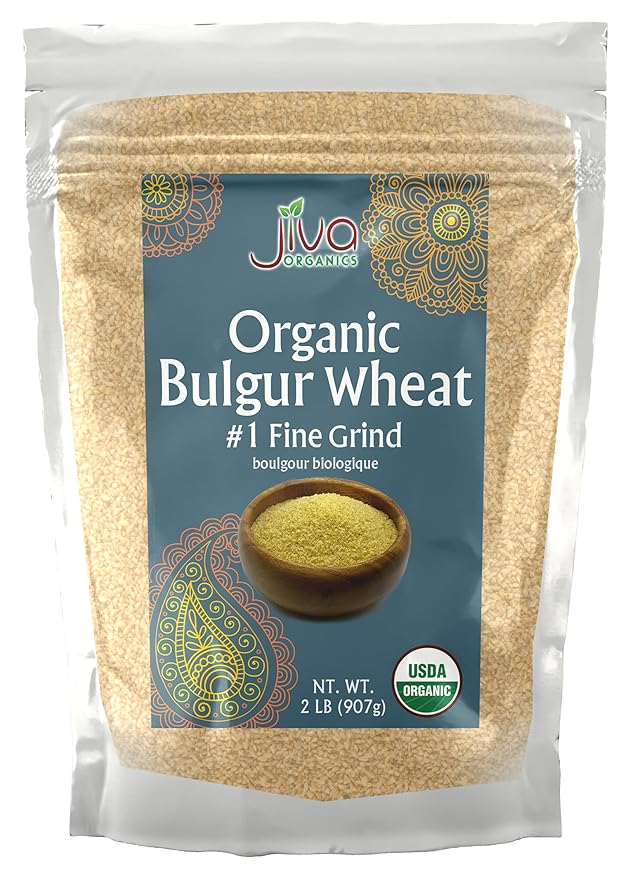 Organic Bulgur Wheat Fine #1 2 LB - Non-GMO, Grown in USA, 100% Natural Wheat Berries, Resealable Bag by Jiva Organics