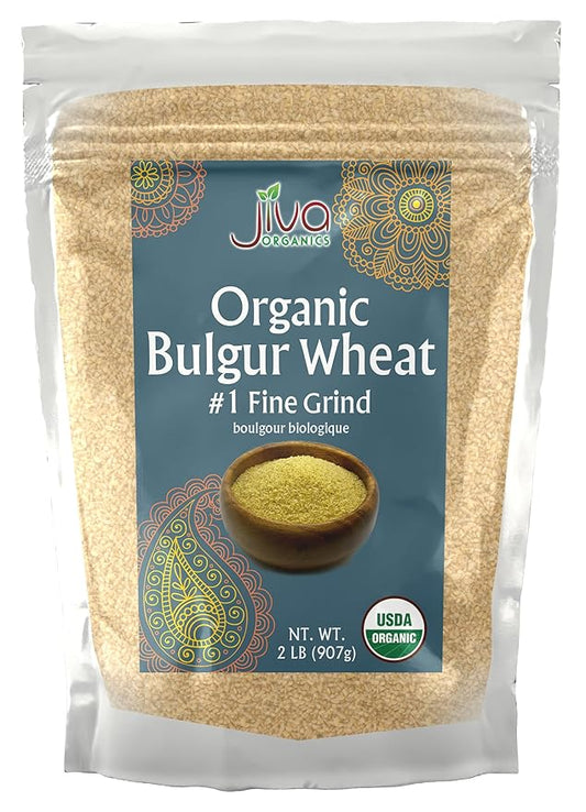Organic Bulgur Wheat Fine #1 2 LB - Non-GMO, Grown in USA, 100% Natural Wheat Berries, Resealable Bag by Jiva Organics