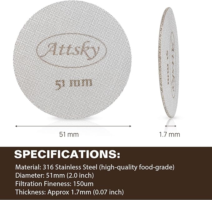 51mm Espresso Puck Screen, Espresso Filter for 51mm Portafilter Filter Basket, Reusable Espresso Screen with 1.7mm Thickness 150?œm 316 Stainless Steel