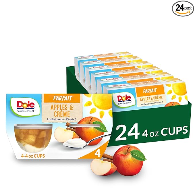 Dole Fruit Bowls Low Fat Apples & Creme Parfait Snacks, 4oz 24 Total Cups, Gluten & Dairy Free, Bulk Lunch Snacks for Kids & Adults