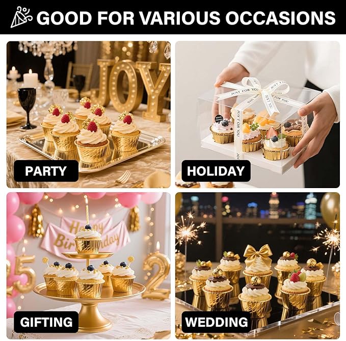 EUSOAR Gold Cupcake Liners, 100pcs 3.5 oz Disposable Aluminum ramekins, Foil Baking Cups, Aluminum Foil Muffin Liners, Aluminum Cupcake Ramekin Holder Cups for Wedding Birthday Party