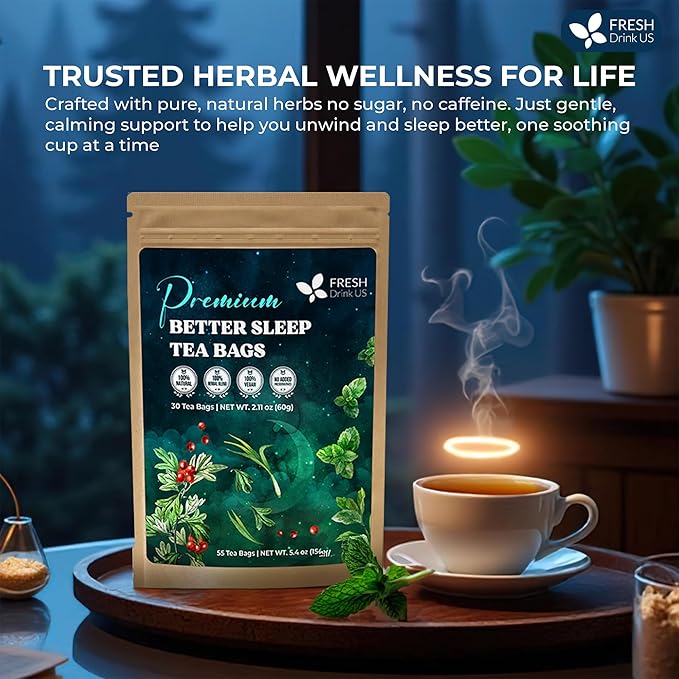 FreshDrinkUS, Premium 55 Tea Bags Better Sleep Herbal Tea | Caffeine-Free Loose Leaf Blend with Spearmint Leaves, Lemongrass Leaves, and Hawthorn Berry ??Naturally Refreshing and Aromatic.