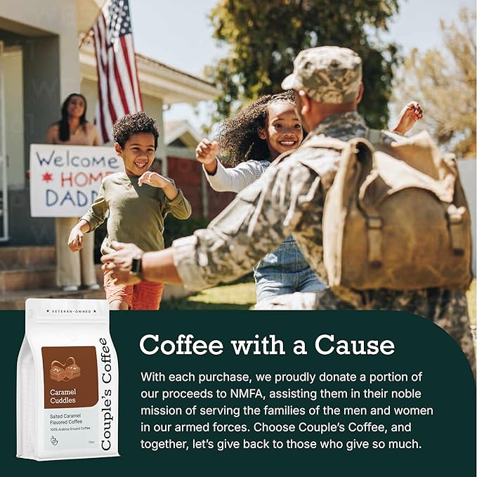 Couple?™s Coffee Ground Coffee | Gives Back to Military Families | Caramel Cuddles | Caramel Flavored Coffee | Made with 100% Arabica Beans | 12oz bag brews about 34 cups