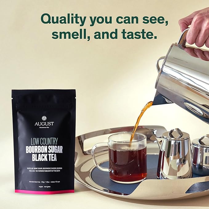 August Uncommon Low Country Bourbon Sugar Black Tea ??Vegan, Non-GMO Loose Tea Leaves ??Wild Flavor in a 1.75oz Resealable Pouch (Makes 15-30 Cups)