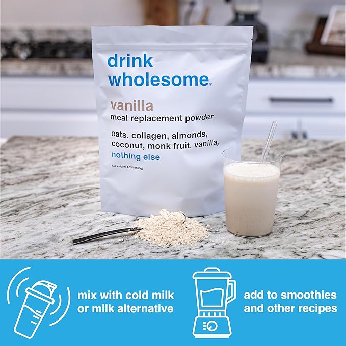 Drink Wholesome Vanilla Meal Replacement Powder | for Sensitive Stomachs | Gut Friendly | Additive & Dairy Free | No Artificial Sweeteners | No Bloating, Farts or Gas | No Constipation or Diarrhea