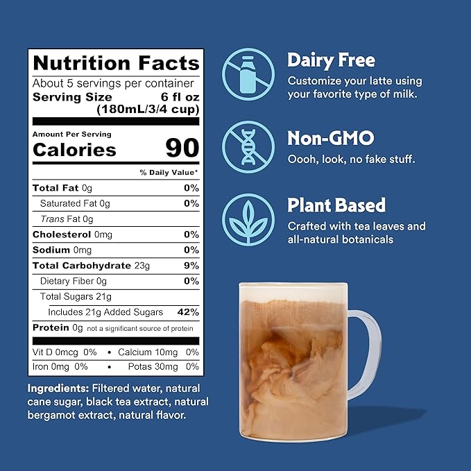 STASH Earl's Delight Earl Grey Tea Latte Concentrate - Barista Style Caffeinated Black Tea Beverage - Crafted in Oregon - Plant Based and Dairy-Free, Serve Hot or Iced, 32 fl oz (Pack of 6)