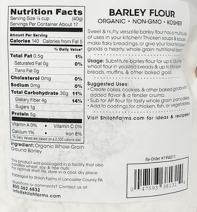 Shiloh Farms - Organic Barley Flour, 2 Packs - 24 Ounce each