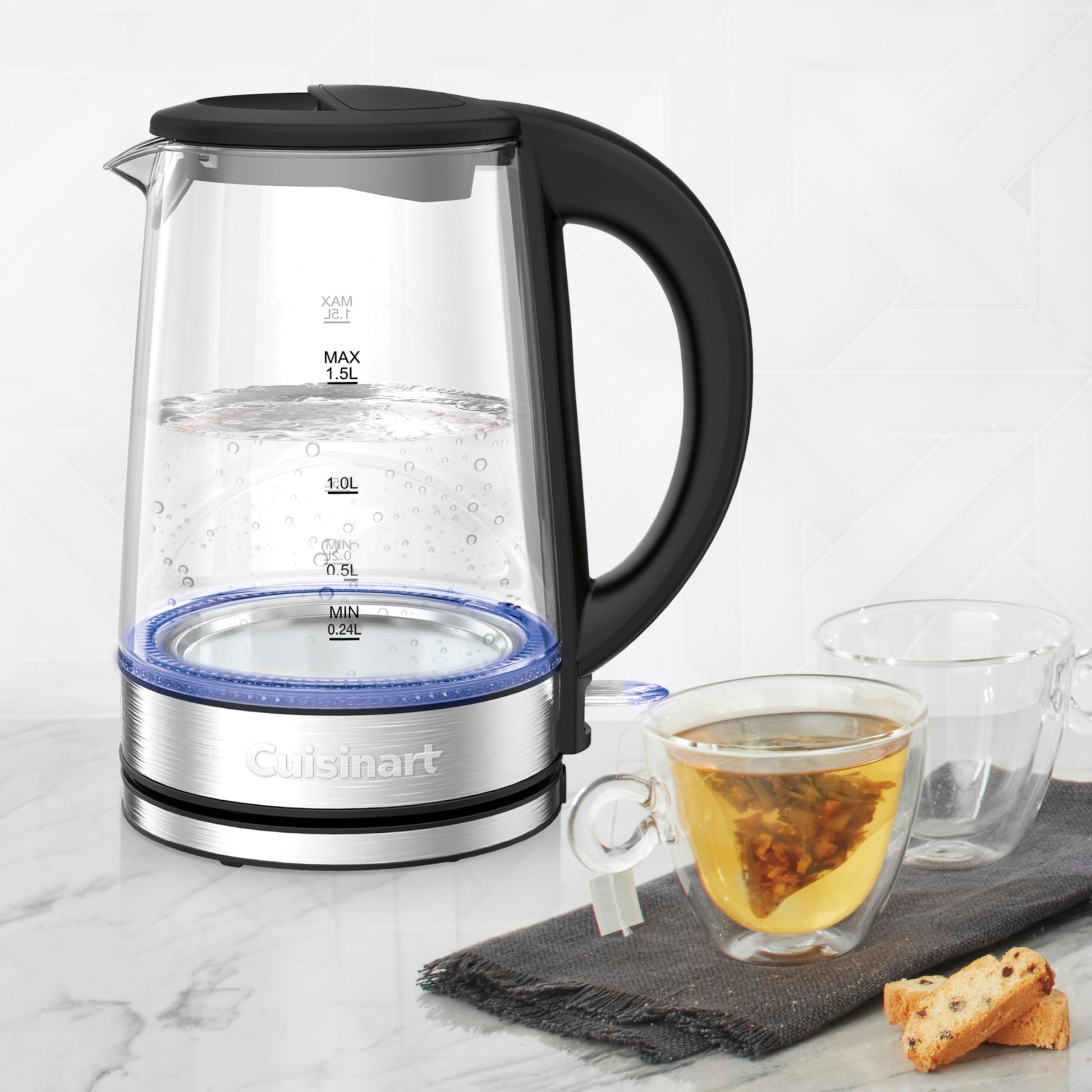 Cuisinart 1.5L Glass Kettle, Illumination, BPA-Free, Easy-Pour Nondrip Spout, Hinged Lid Opening