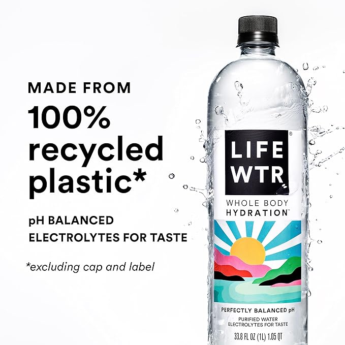 LIFEWTR Premium Purified Water, pH Balanced with Electrolytes, 100% recycled plastic bottles, 33.8 Fl Oz, 1L (Pack of 6)