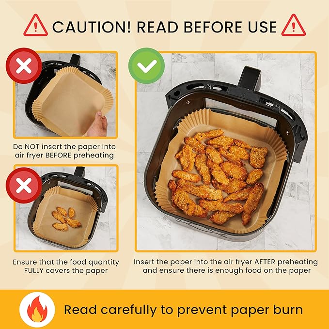 250 pcs Air Fryer Liners, Disposable Airfryer Paper Liners ??Non-Stick and Oil Proof for Easy Cleanup, Great for Oven, Pans & Baking ??8??Square for 5-8 qt Basket by Baker's Signature