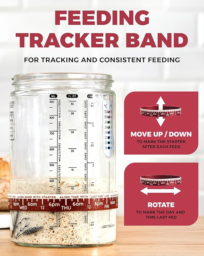 Superbaking Sourdough Starter Jar, Beginner Sourdough Starter Kit, 34oz Wide Mouth Sour Dough Glass Jar with Guides & Recipes, Sourdough Bread Baking Supplies, Sourdough Container Crock