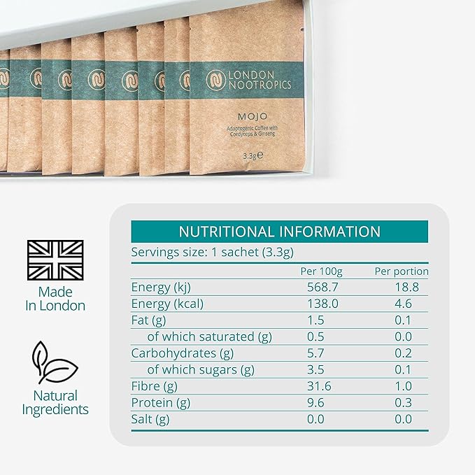 London Nootropics - Mojo - Adaptogenic Mushroom Coffee with Cordyceps & Siberian Ginseng - 12 Sachets