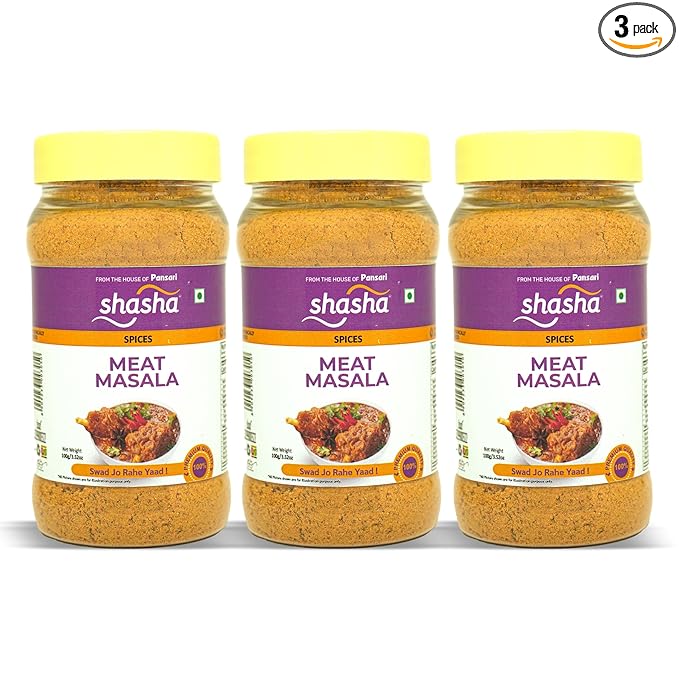 SHASHA Meat Masala Seasoning Mix (100G) - Authentic Spices Jar For Flavorful Meat Curry - Ideal For Mutton & Chicken Dishes 3.52Oz (Pack Of 3)