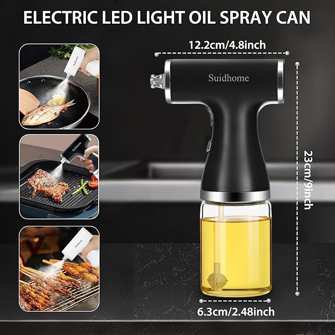 Oil Sprayer Mister for Cooking, Glass Bottle with Black Handle, Kitchen Spray Dispenser (Black)