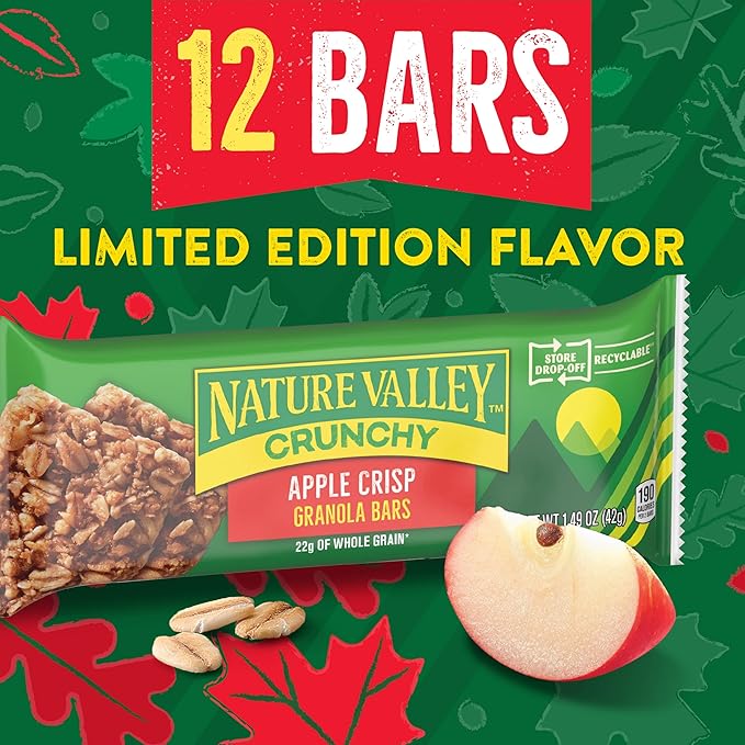 Nature Valley Crunchy Granola Bars, Apple Crisp, Limited Edition Box, 12 Bars, 8.94 oz (6 Pouches)
