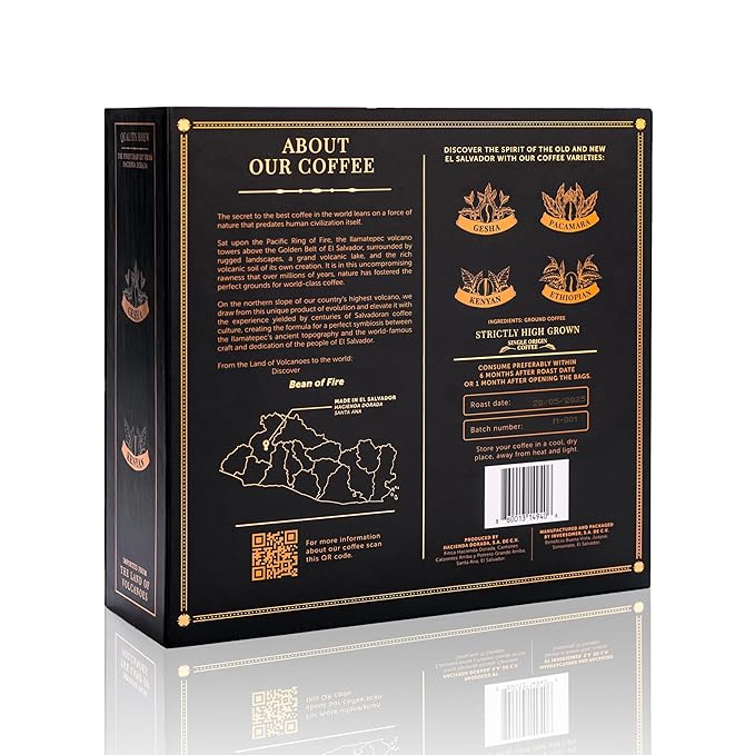 Bean of Fire Specialty Ground Coffee | Exotic Variety Box | 100% Made in El Salvador | Gourmet Quality | Medium Roast | 4 Premium Varieties | Luxury Coffee Gift | 48 oz