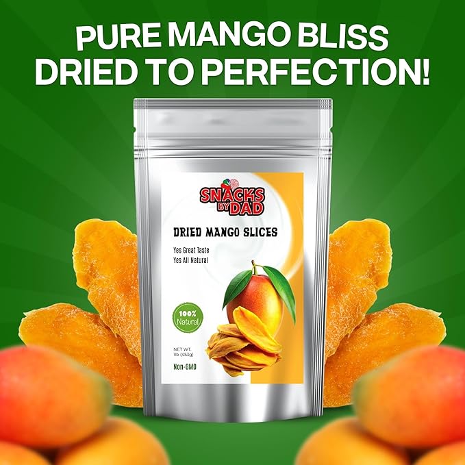 Dried Mangoes Non-GMO Dry Mango | Vegan School Snack Bag | Healthy, Gluten Free Dried Mango | Perfect Office Snack On-the-Go | Mango Dried Slices / 1 lb Resealable Snack Pack