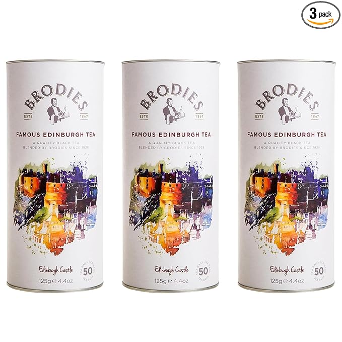 Brodies Tea, Famous Edinburgh Tea, Black Tea Imported from Scotland, Canister of 50 Bags (Pack of 3)