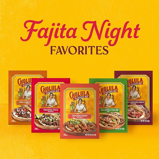 Cholula Seasoning Mix, Original Fajita, Medium Heat, For Chicken, Steak, Shrimp & Veggie Fajitas, 0.87 oz (Pack of 12)
