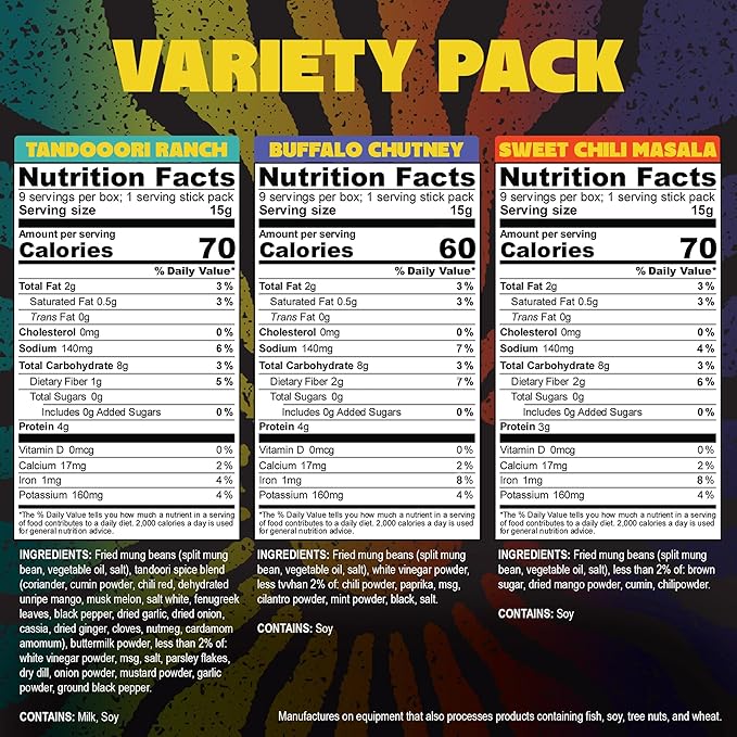 Daal By Keen Crunchy Mung Bean Snacks ??Variety Pack - Plant-Based Protein, High Fiber, Gluten Free & Nut-Free ??Mix into Salads or Enjoy as an On-the-Go Snack - 1 Resealable Pack, 4.76 oz