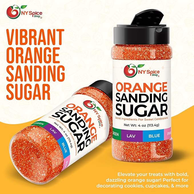 NY Spice Shop Orange Sanding Sugar - 4 Ounce Sweet Colorful Edible Sprinkles For Candy Dish - Sugar Sprinkles For Cake Decorating Basket & Dishes