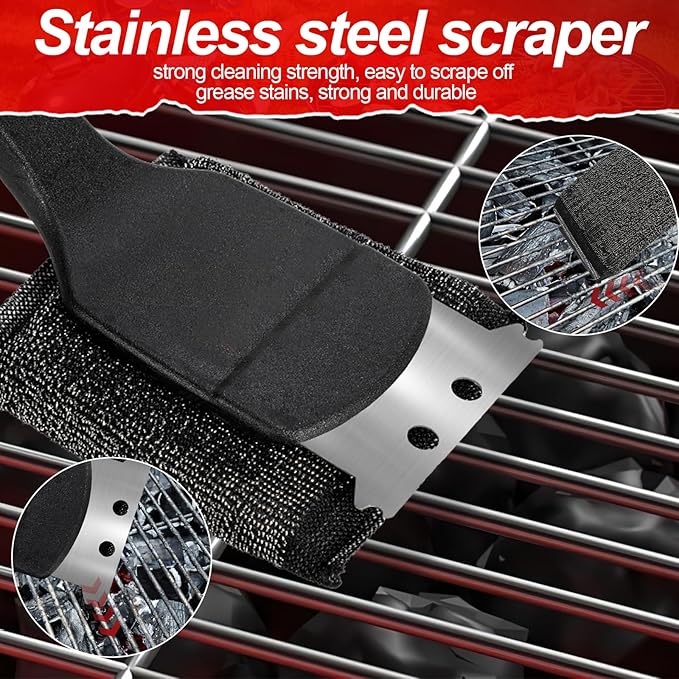 Upgraded Grill Brush for Outdoor Grill, Efficient Cleaning, Steel Fiber Bristle Free Grill Brush for Cast Iron/Porcelain/Charcoal/Stainless Steel Grates, Gift for Men/Dad