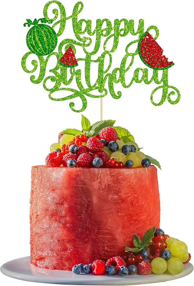1 Pack Happy Birthday Cake Topper Glitter Watermelon Cupcake Pick Baby Shower Watermelon Fruit Kids Birthday Party Cupcake Decoration Supplies