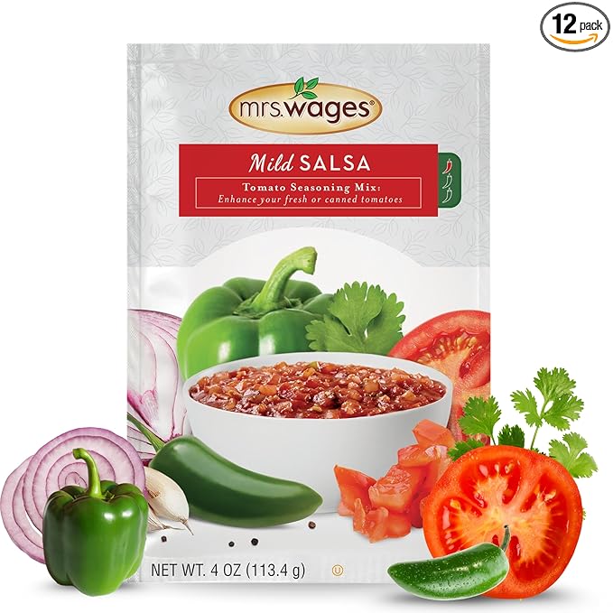 Mrs. Wages Mild Salsa Canning Mix, Easy-To-Use, Simple Homemade Salsa, Mild Spice Flavoring, Enhance Your Tomatoes, 4 oz Packet (Value Pack of 12)