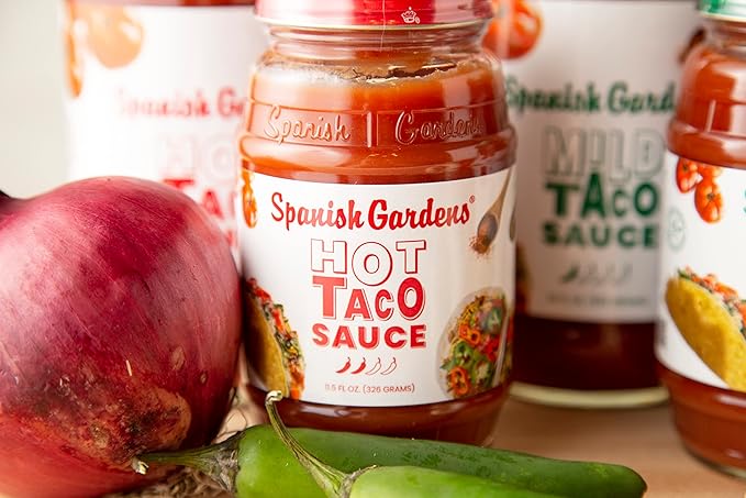 Spanish Gardens Taco Sauce (6 Pack) ??Hot Taco Sauce for Authentic Mexican Food ??Original Family Recipe, Spicy Sauce for Tex Mex Food (11.5 oz)