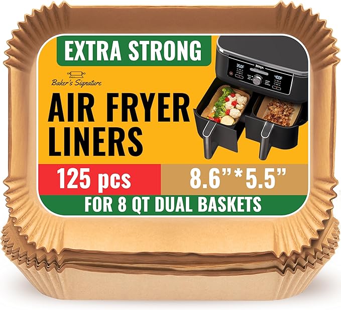 Air Fryer Liners for Ninja Foodi Dual ??125Pcs Disposable Parchment Paper for Ninja DZ201 DZ401, Instant Pot Vortex Plus, PowerXL Vortex ??Non-Stick and Oil Proof for Easy Cleanup by Baker's Signature