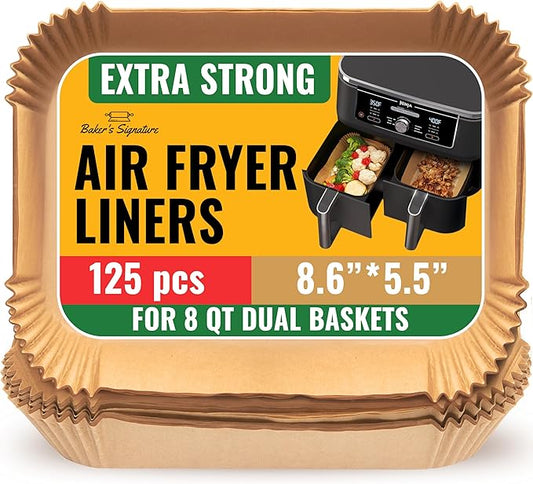 Air Fryer Liners for Ninja Foodi Dual ??125Pcs Disposable Parchment Paper for Ninja DZ201 DZ401, Instant Pot Vortex Plus, PowerXL Vortex ??Non-Stick and Oil Proof for Easy Cleanup by Baker's Signature