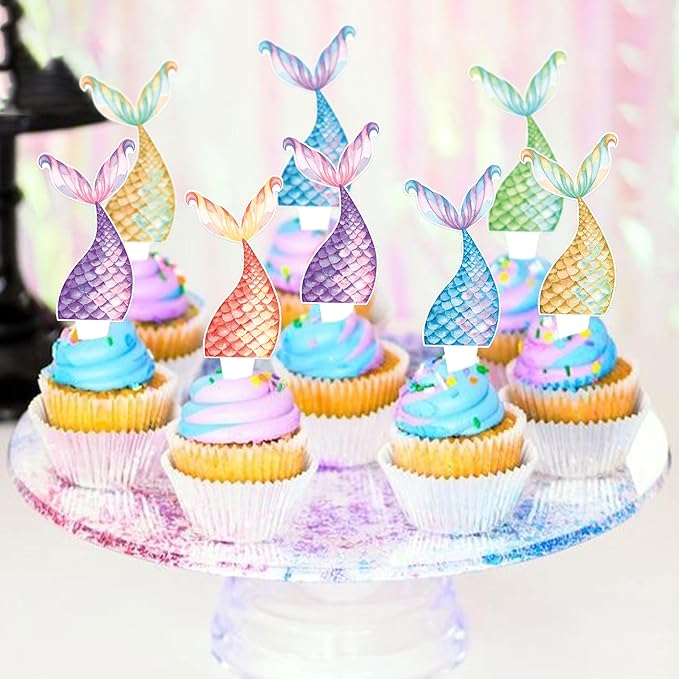 25Pcs Mermaid Tails Cupcake Toppers Mermaid Tail for Mermaid Party Decoration Baby Shower Party Supplies 竊늯wo-sidedç«?"<div>