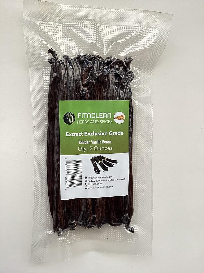 2oz. Tahitian Vanilla Beans Grade B Extract Exclusive (1/8 Lb) Bulk|4"-5" Whole Natural Raw NON-GMO PODS by FITNCLEAN VANILLA