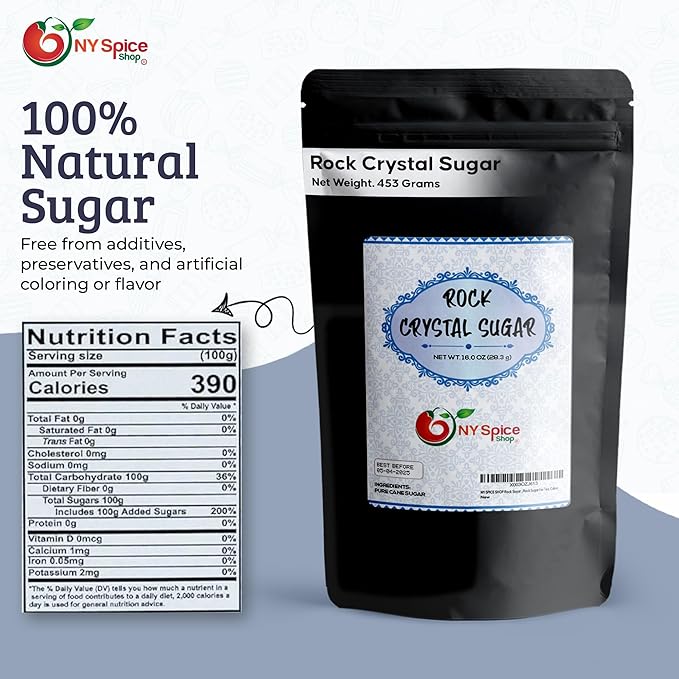 NY SPICE SHOP Rock Sugar ??1 Pound Bag Whole Rocks Candy Sugar Crystals ??Rock Candy ??Rock Sugar for Tea, Cakes