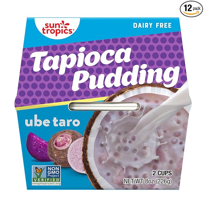 Sun Tropics Tapioca Pudding, Ube Taro | Vegan Dairy Free Pudding | Gluten Free, Non-GMO Project Verified | Ready-to-Eat Cups | 4oz (Pack of 12)