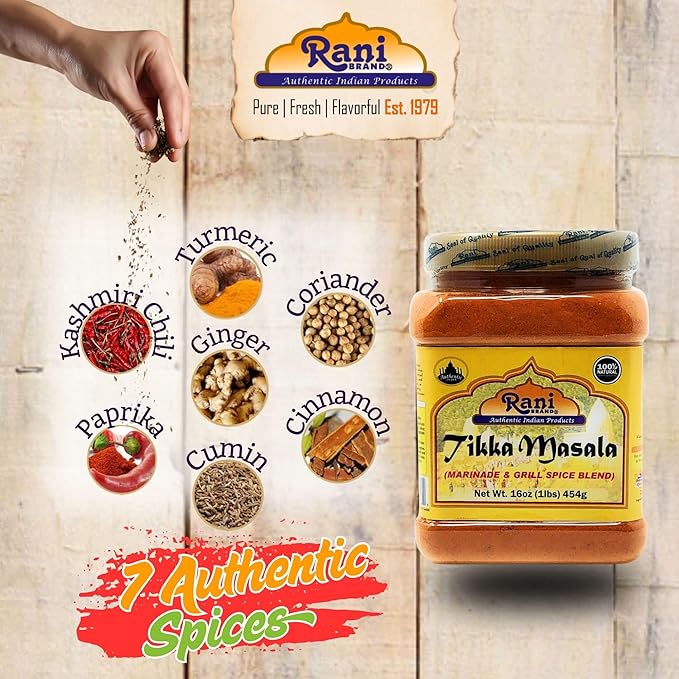 Rani Tikka Masala Indian 7-Spice Blend 16oz (1lb) 454g PET Jar, Pack of 6 ~ All Natural | Salt-Free | Vegan | No Colors | Gluten Friendly | NON-GMO | Indian Origin